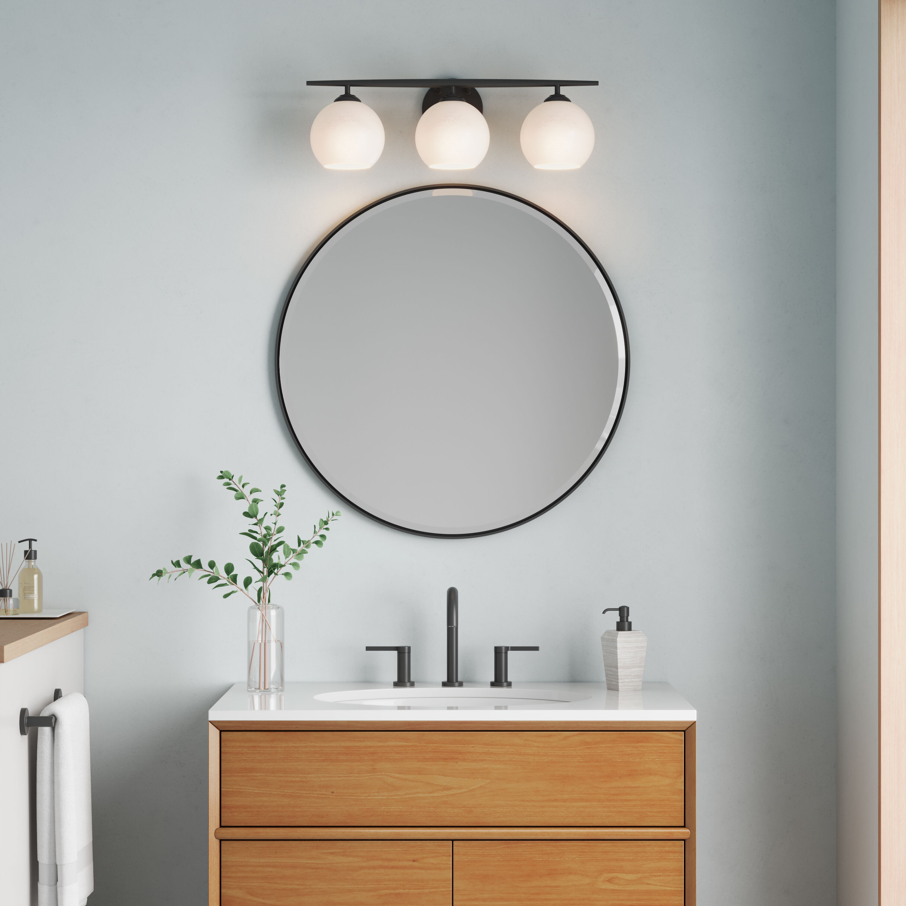 Kimorra 3 Light 24 inch Matte Black Bathroom Vanity Light Wall Light